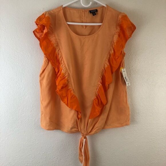 A.N.A Orange Tie Die sleeveless Ruffle front top L - Picture 1 of 5